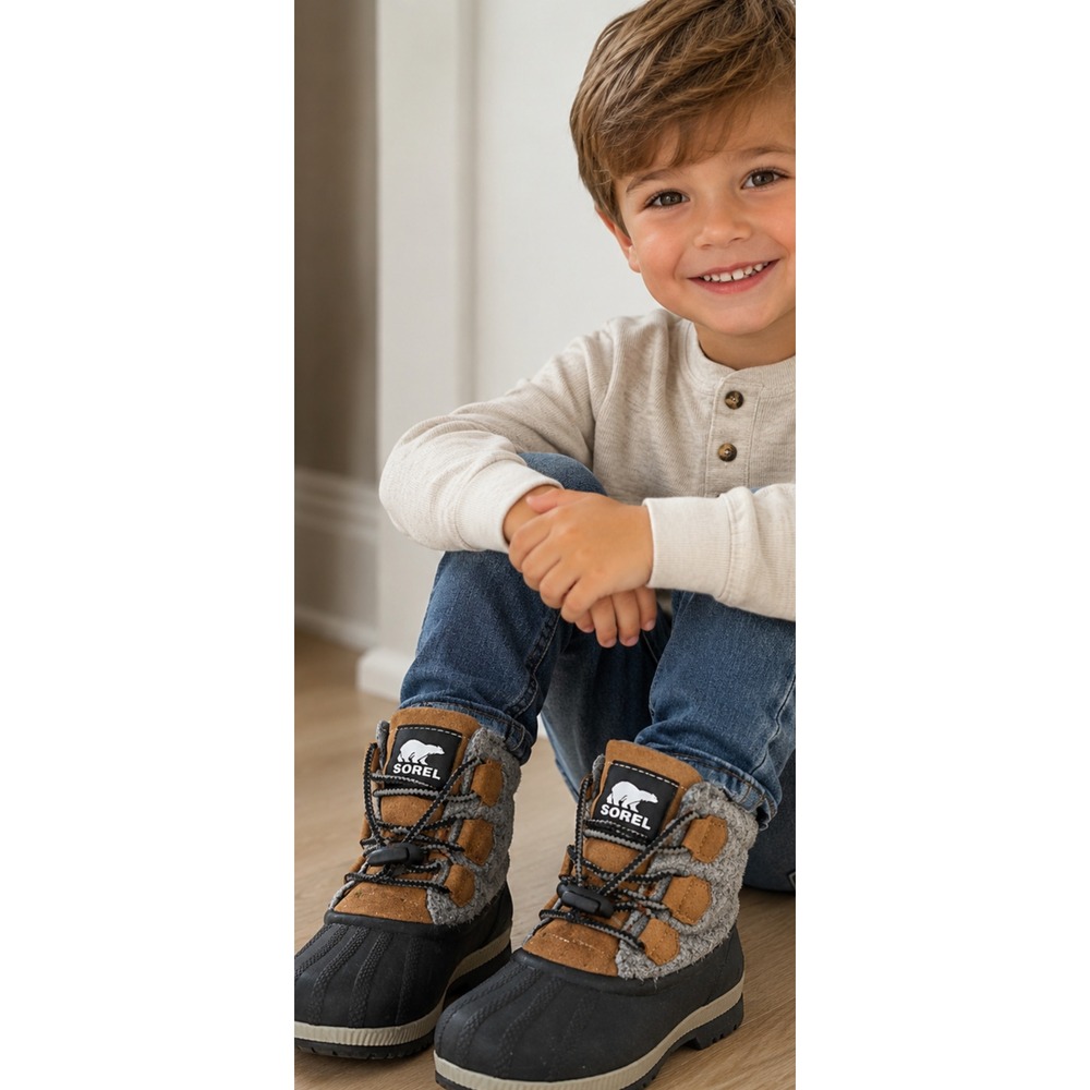 Sorel Kids Out N About Classic Waterproof Duck Boots Grey Brown NY4563-224 Sz 3